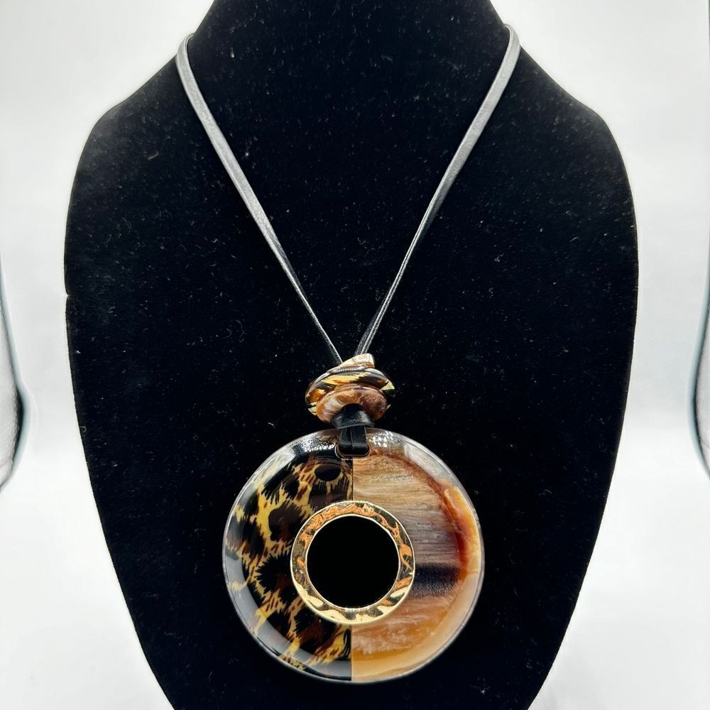 Black, brown & gold Cheetah print chunky necklace